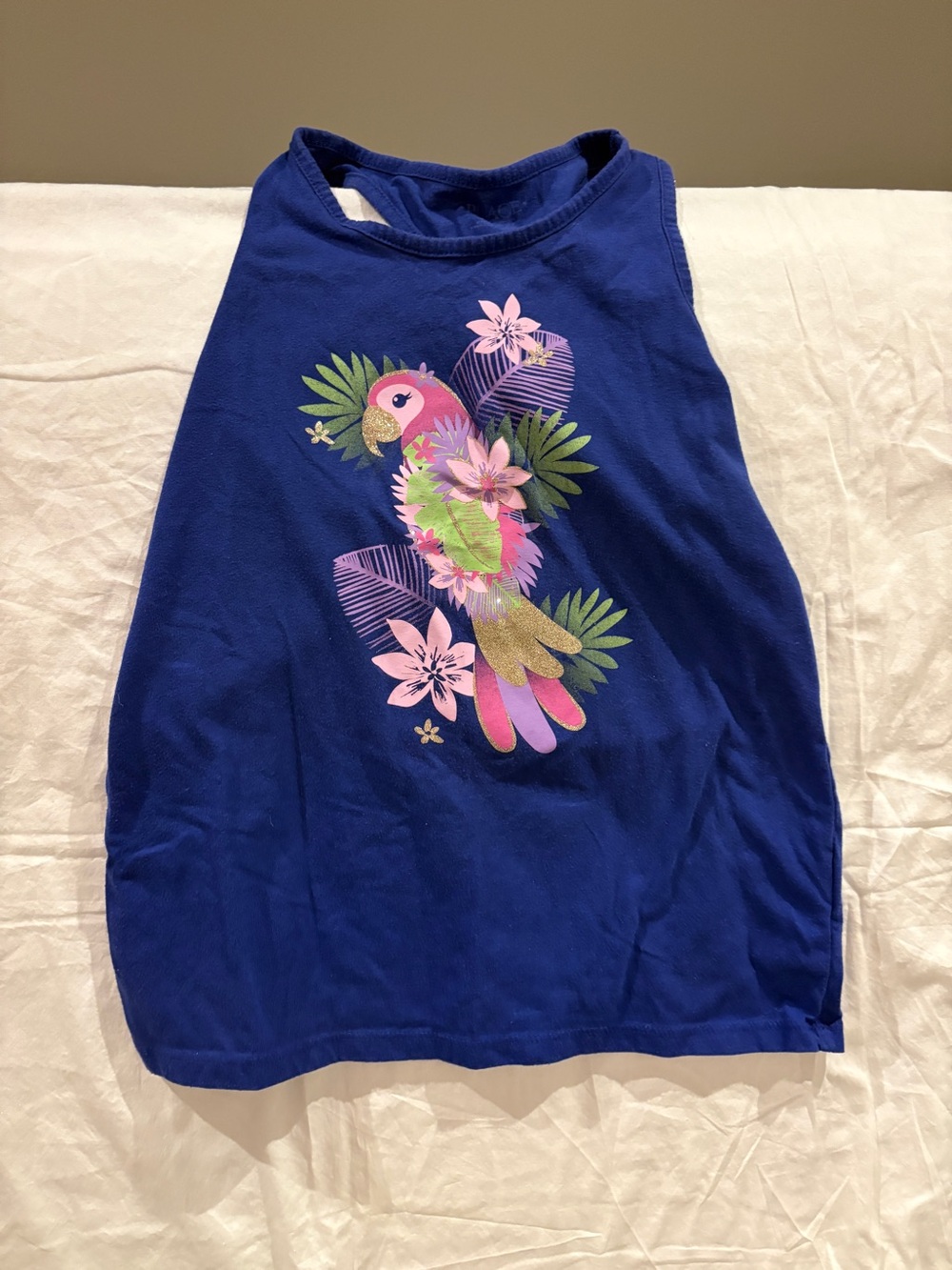 Place Royal Blue Parrot Graphic Tank Top with Pink & Green Accents